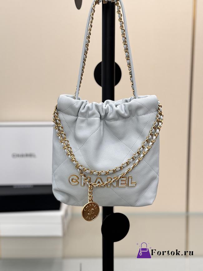 Fortok Chanel Mini Handbag White Caviar Leather 20cm - 1