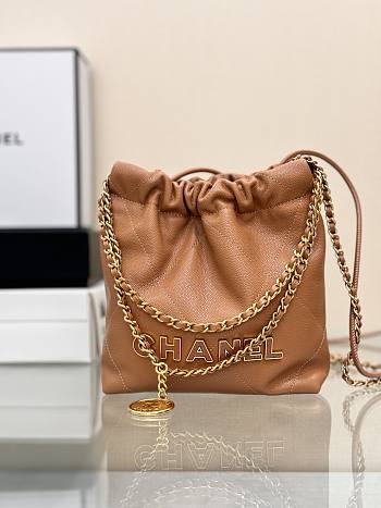 Fortok Chanel Mini Handbag Brown Caviar Leather 20cm