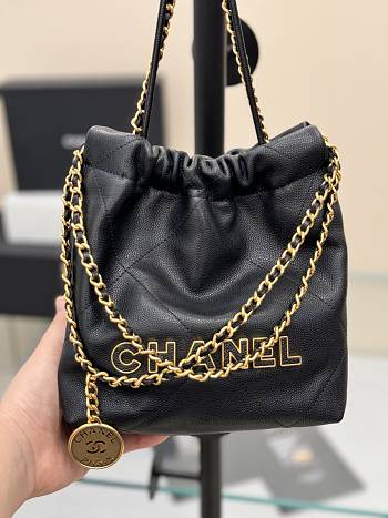 Fortok Chanel Mini Handbag Black Caviar Leather 20cm