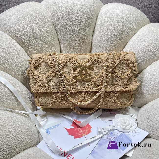 Fortok Chanel Vintage Straw Bag Brown 36cm - 1