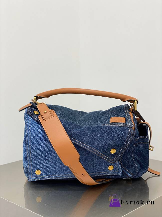 Fortok Loewe Puzzle Blue Denim Geometric Bag 29x12x19cm - 1