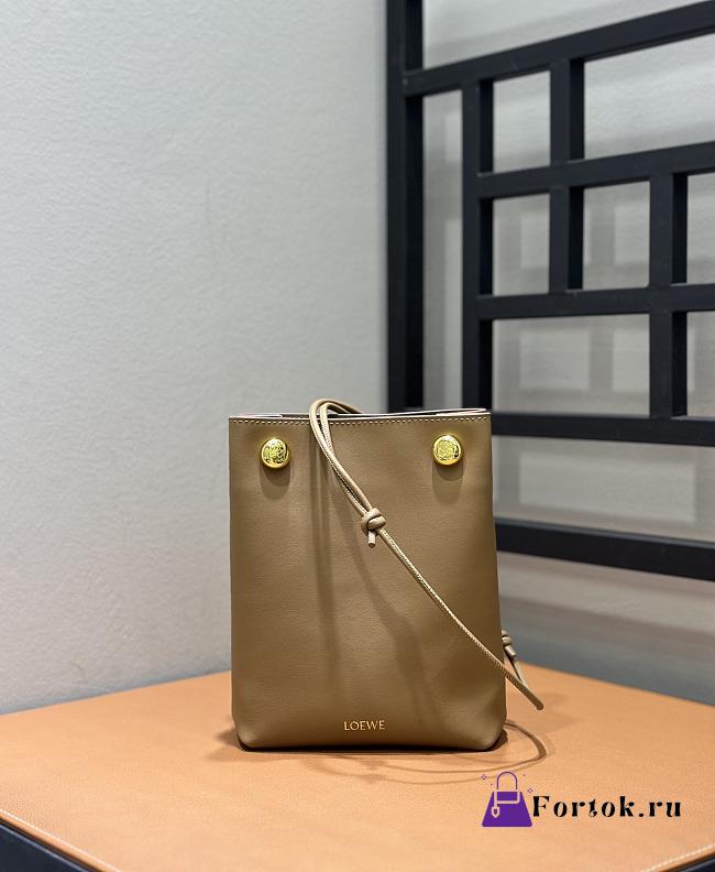Fortok Loewe Pebble Small Bucket Bag Brown 17x7x21.5cm - 1