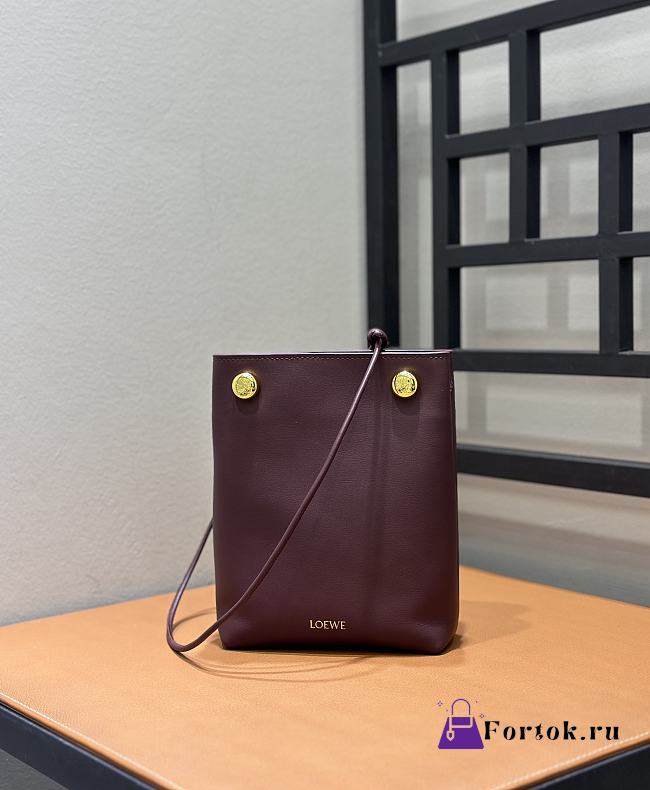Fortok Loewe Pebble Small Bucket Bag Burgundy 17x7x21.5cm - 1