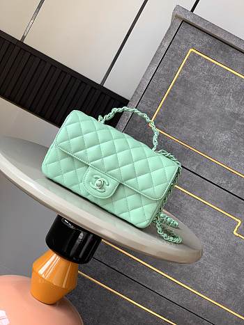 Fortok Chanel Mini Flap Handle Bag Green 12.5x20x6cm