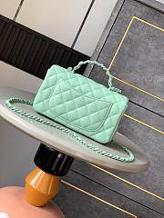 Fortok Chanel Mini Flap Handle Bag Green 12.5x20x6cm - 3