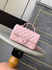 Fortok Chanel Mini Flap Handle Bag Pink 12.5x20x6cm - 1