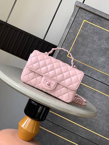 Fortok Chanel Mini Flap Handle Bag Pink 12.5x20x6cm