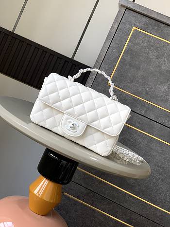 Fortok Chanel Mini Flap Handle Bag White 12.5x20x6cm