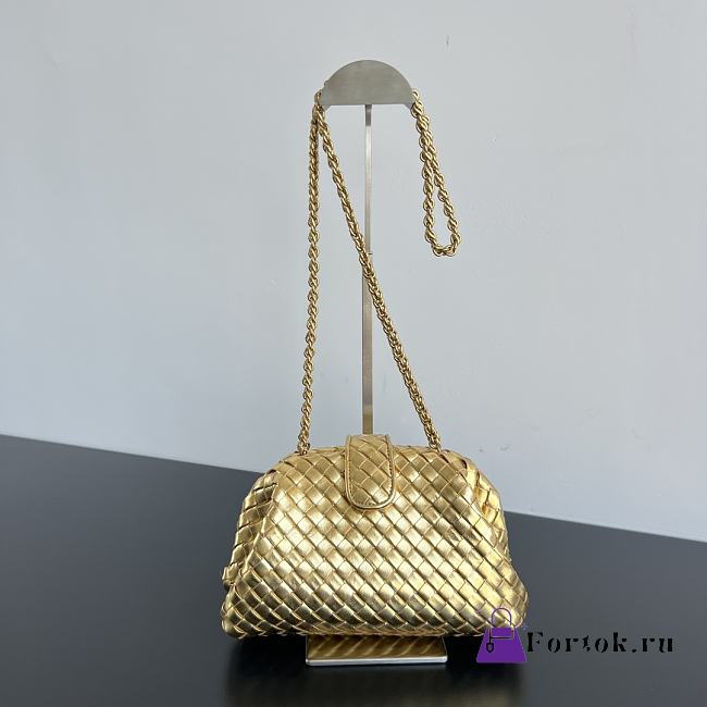 Fortok Bottega Veneta Burgundy Teen Lauren 1980 With Chain Gold 804038 27x15x8cm - 1
