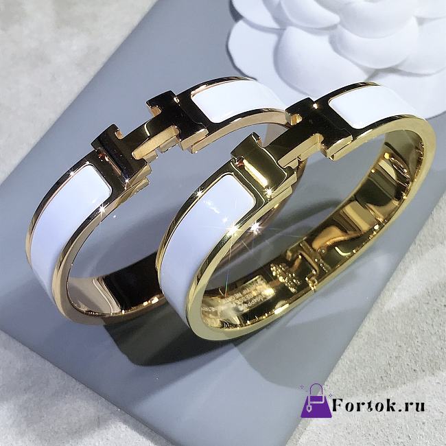 Fortok Hermes Enamel White Bracelet in Gold / Rose Gold - 1