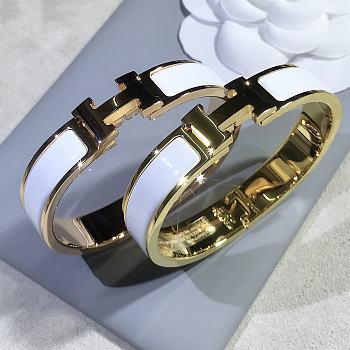 Fortok Hermes Enamel White Bracelet in Gold / Rose Gold