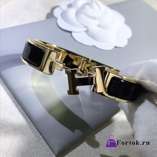 Fortok Hermes Enamel Black Bracelet in Gold - 1