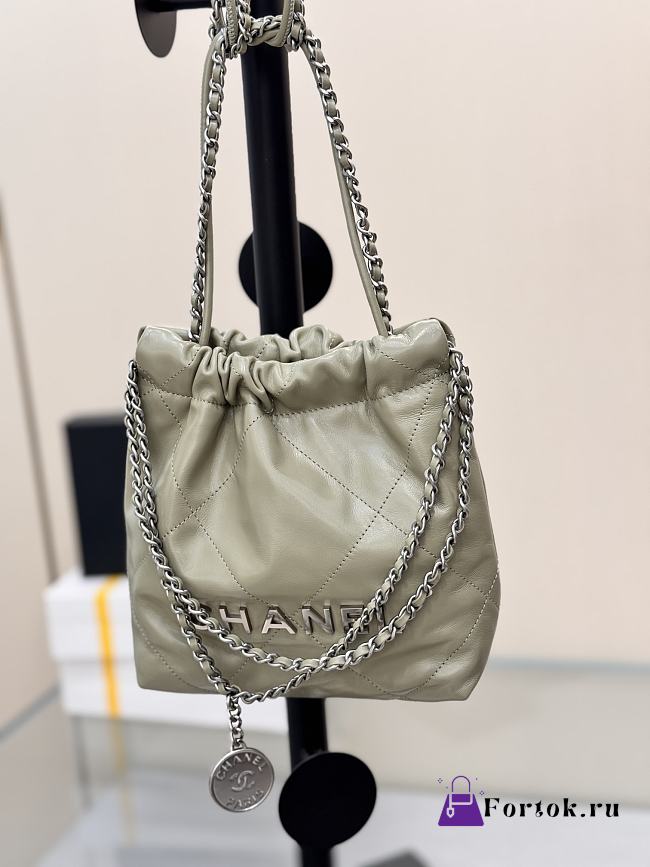 Fortok Chanel Mini Handbag Green Olives Caviar Leather 20cm  - 1