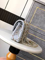 Fortok Chanel Pearl Strass Crystal CC Medium Classic Double Flap Bag Grey 25cm - 2
