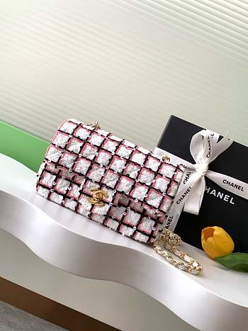 Fortok Chanel 25C Pink and White Check Mini Flap Bag AS1116 20cm