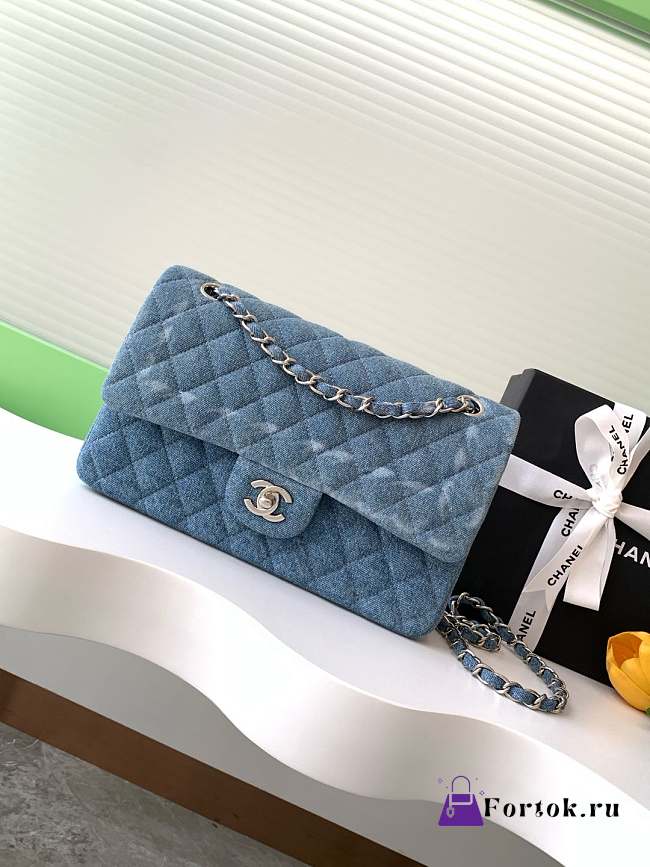 Fortok Chanel Vintage Blue Denim Graffiti Bag AS1112 25cm - 1