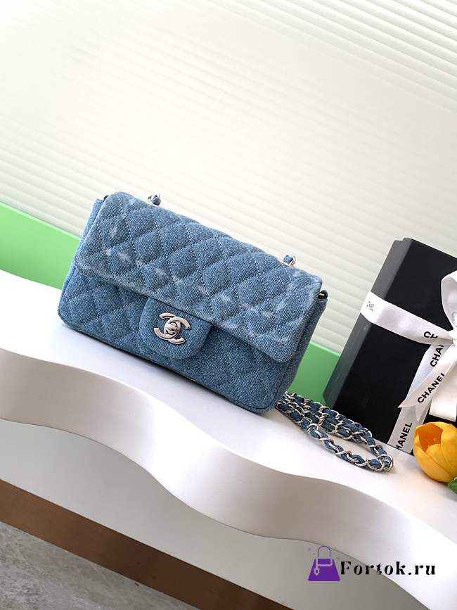 Fortok Chanel Vintage Blue Denim Graffiti Bag AS1116 20cm - 1
