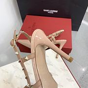 Fortok Valentino Rockstud Bow Slingback Ballerina In Beige Patent Leather With Tone-On-Tone Studs - 6