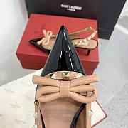 Fortok Valentino Rockstud Beige Bow Slingback Ballerina In Black Patent Leather With Tone-On-Tone Studs - 5
