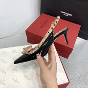 Fortok Valentino Rockstud Beige Bow Slingback Ballerina In Black Patent Leather With Tone-On-Tone Studs - 3