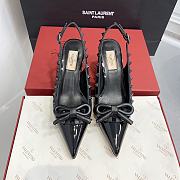 Fortok Valentino Rockstud Bow Slingback Ballerina In Black Patent Leather With Tone-On-Tone Studs - 1