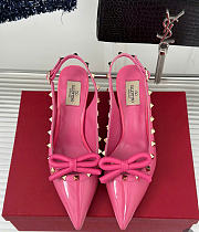 Fortok Valentino Rockstud Bow Slingback Ballerina In Pink Patent Leather With Tone-On-Tone Studs - 1