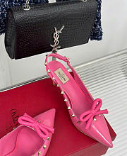 Fortok Valentino Rockstud Bow Slingback Ballerina In Pink Patent Leather With Tone-On-Tone Studs - 4