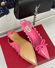 Fortok Valentino Rockstud Bow Slingback Ballerina In Pink Patent Leather With Tone-On-Tone Studs - 2