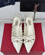 Fortok Valentino Rockstud Bow Slingback Ballerina In White Patent Leather With Tone-On-Tone Studs - 1