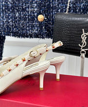 Fortok Valentino Rockstud Bow Slingback Ballerina In White Patent Leather With Tone-On-Tone Studs - 6