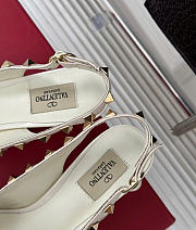 Fortok Valentino Rockstud Bow Slingback Ballerina In White Patent Leather With Tone-On-Tone Studs - 4