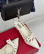 Fortok Valentino Rockstud Bow Slingback Ballerina In White Patent Leather With Tone-On-Tone Studs - 3