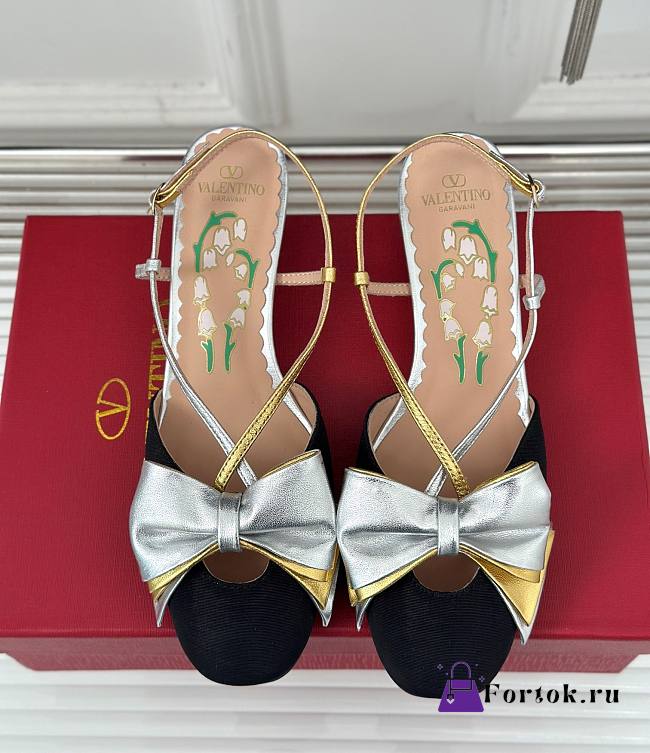 Fortok Valentino Bow Slingback Pumps In Black  - 1