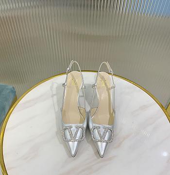 Fortok Valentino Garavani Slingback Silver V Buckle Rhinestone