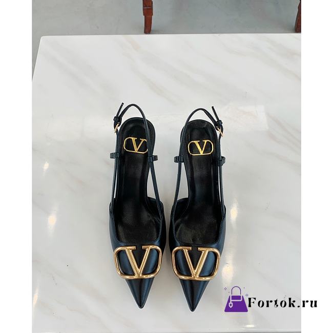 Fortok Valentino Gold Vlogo Signature Black Calfskin Slingback Pump  - 1