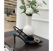 Fortok Valentino Gold Vlogo Signature Black Calfskin Slingback Pump  - 6