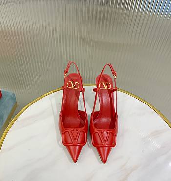 Fortok Valentino Vlogo Red Calfskin Leather Slingback Pump