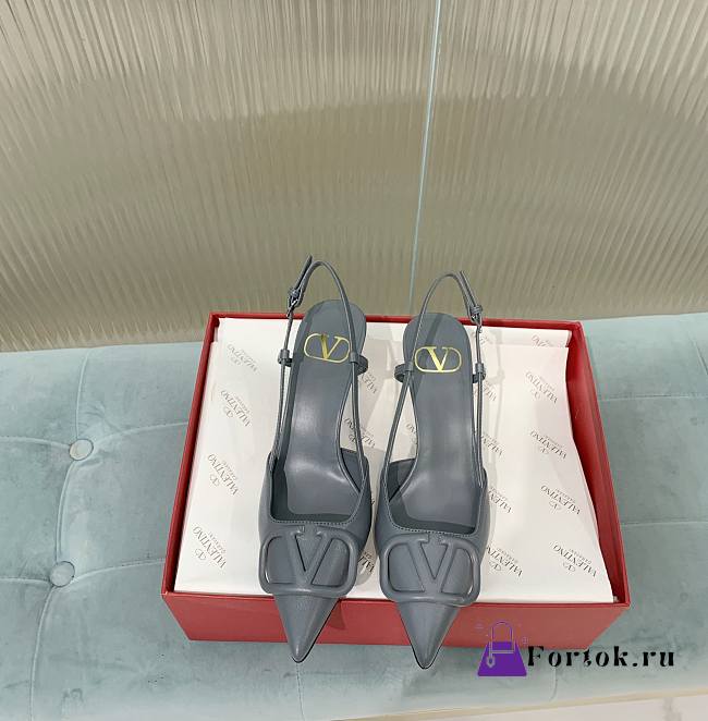 Fortok Valentino Vlogo Blue Calfskin Leather Slingback Pump - 1