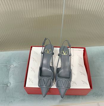 Fortok Valentino Vlogo Blue Calfskin Leather Slingback Pump