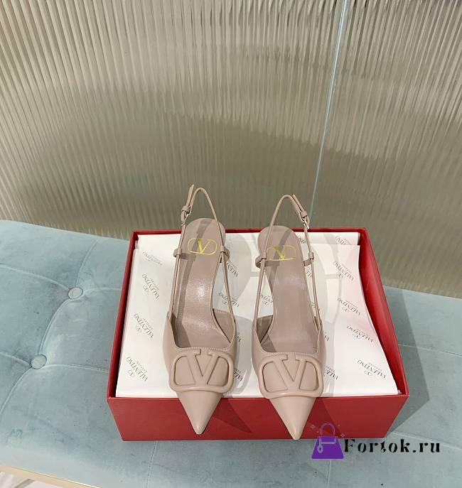 Fortok Valentino Vlogo Beige Calfskin Leather Slingback Pump - 1