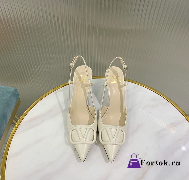 Fortok Valentino Vlogo White Calfskin Leather Slingback Pump - 1