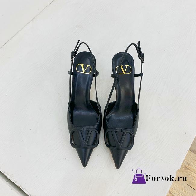 Fortok Valentino Vlogo Black Calfskin Leather Slingback Pump - 1