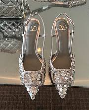 Fortok Valentino Sequin High-heeled Slingback Pumps Silver  - 1