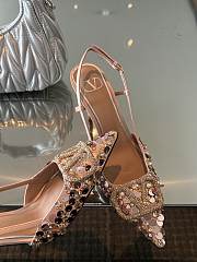 Fortok Valentino Sequin High-heeled Slingback Pumps Pink - 3