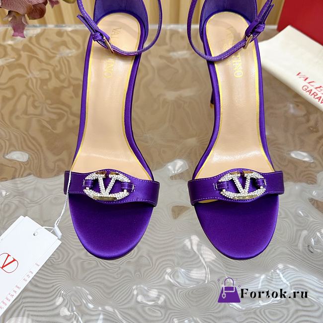 Fortok Valentino Mesh Rivet High-heel Sandals Purple - 1