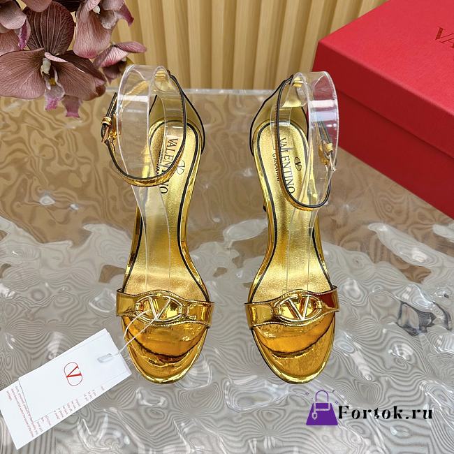 Fortok Valentino Mesh Rivet High-heel Sandals Gold - 1
