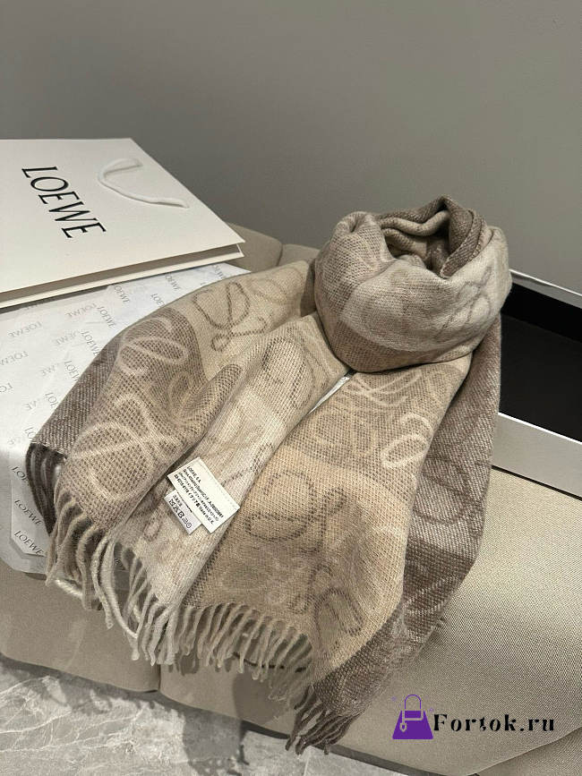 Fortok Loewe Wool Cashmere Scarf Beige 40x180cm - 1