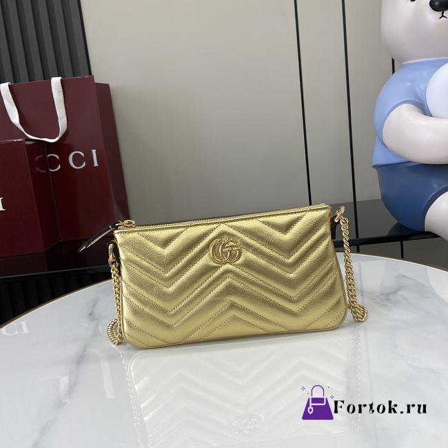 Fortok Gucci GG Marmont Super Mini Bag Gold Metallic Leather 824950 22x12x2cm  - 1