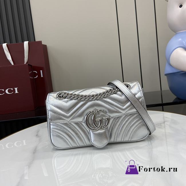 Fortok Gucci GG Marmont Mini Bag Silver Leather 446744 22x13x6cm - 1