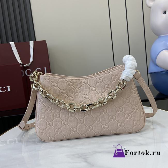 Fortok Gucci GG Emblem Small Shoulder Bag Light Pink 815263 29x17x10cm - 1